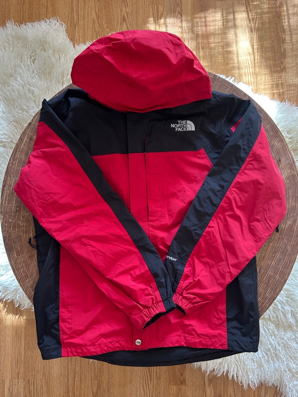 Vintage HyVent The North Face Red and Black Hooded Shell Jacket Size M